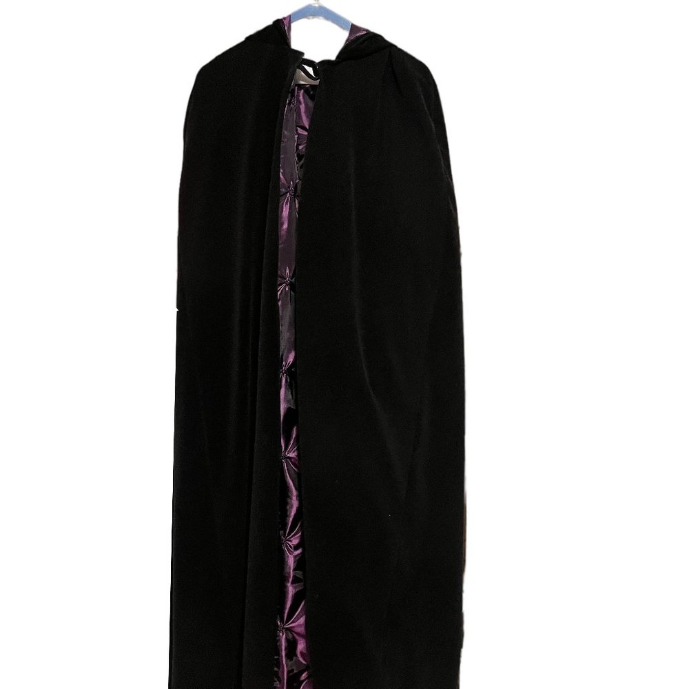 Crushed Velvet Black Purple Satin Plush Medieval Renaissance Faire Cosplay Cape